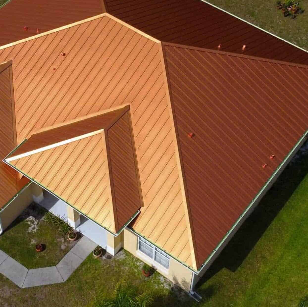 Top view of a modern metal roof.