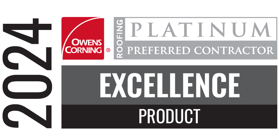 Owens Corning Platinum Preferred Contractor 2024 badge.