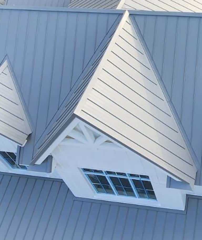 Modern roof with blue metal panels