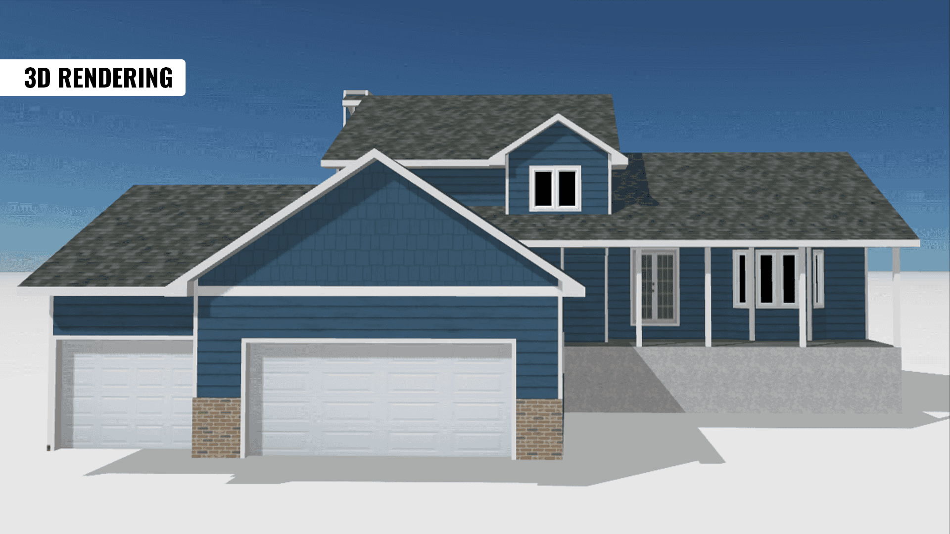 3D rendering of blue suburban house