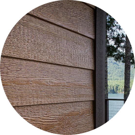Wooden siding with lake and forest view