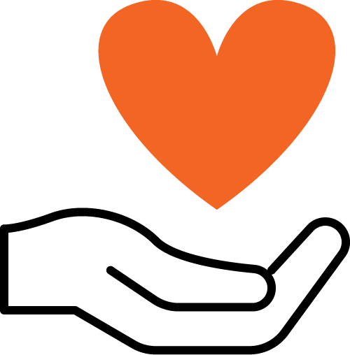 Orange heart icon on black background