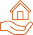 Hand holding house outline icon