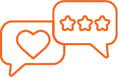Speech bubbles with heart and star ratings